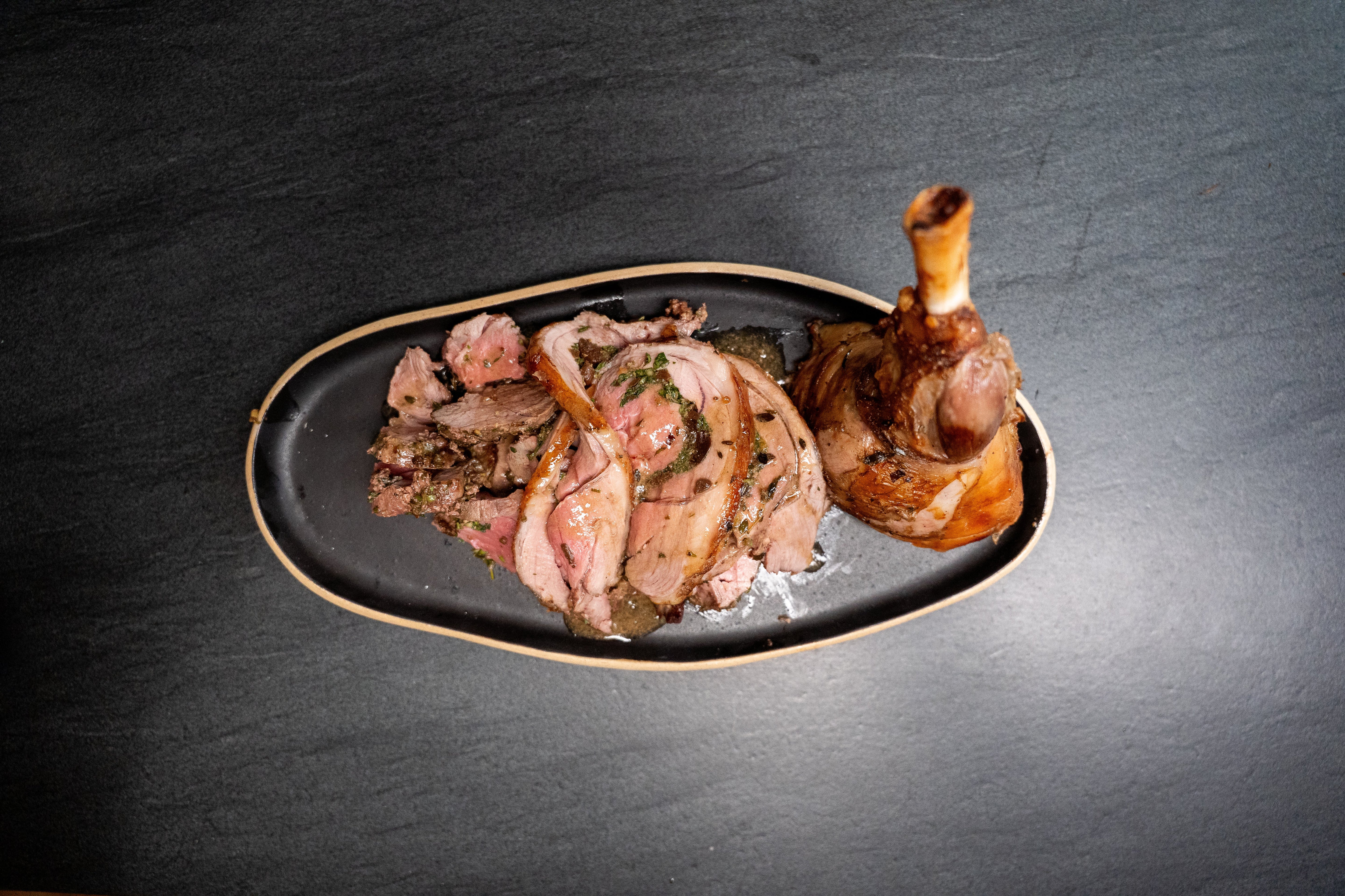 Leg of Lamb with herbs, parmesan and garlic